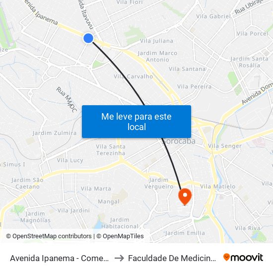 Avenida Ipanema - Comercial Esperança to Faculdade De Medicina De Sorocaba map