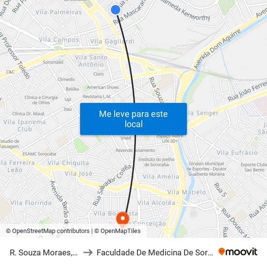 R. Souza Moraes, 110 to Faculdade De Medicina De Sorocaba map