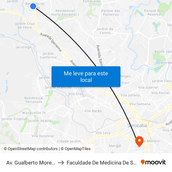 Av. Gualberto Moreira, Sn to Faculdade De Medicina De Sorocaba map