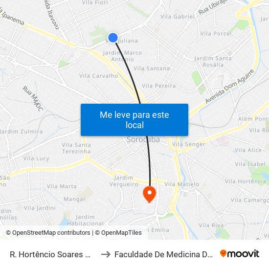 R. Hortêncio Soares Martins, Sn to Faculdade De Medicina De Sorocaba map