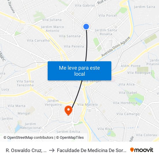 R. Oswaldo Cruz, 116 to Faculdade De Medicina De Sorocaba map