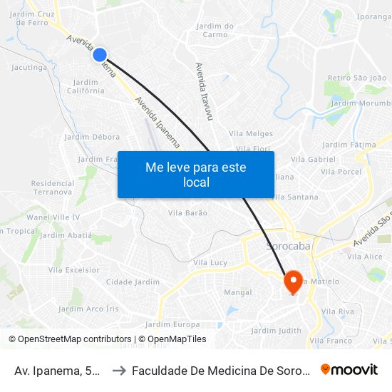 Av. Ipanema, 5000 to Faculdade De Medicina De Sorocaba map