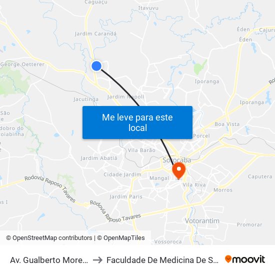 Av. Gualberto Moreira, Sn to Faculdade De Medicina De Sorocaba map