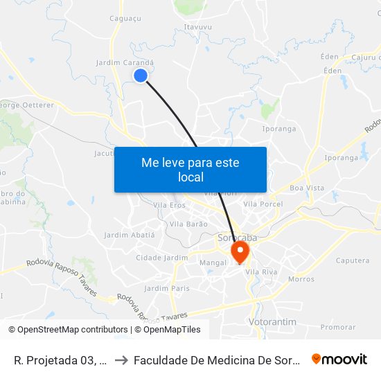 R. Projetada 03, 201 to Faculdade De Medicina De Sorocaba map