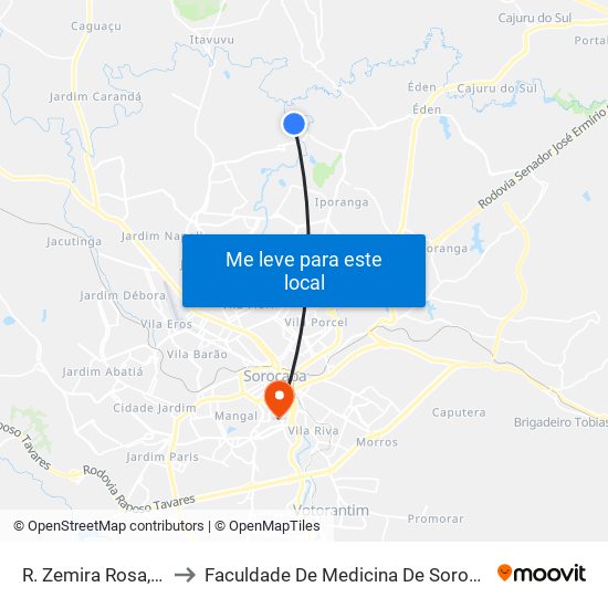 R. Zemira Rosa, 25 to Faculdade De Medicina De Sorocaba map