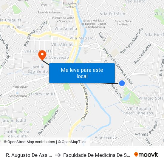 R. Augusto De Assis, 198 to Faculdade De Medicina De Sorocaba map