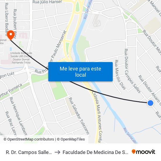 R. Dr. Campos Salles, 786 to Faculdade De Medicina De Sorocaba map