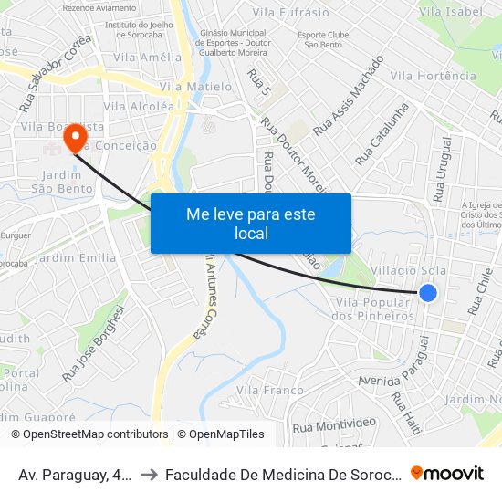 Av. Paraguay, 468 to Faculdade De Medicina De Sorocaba map