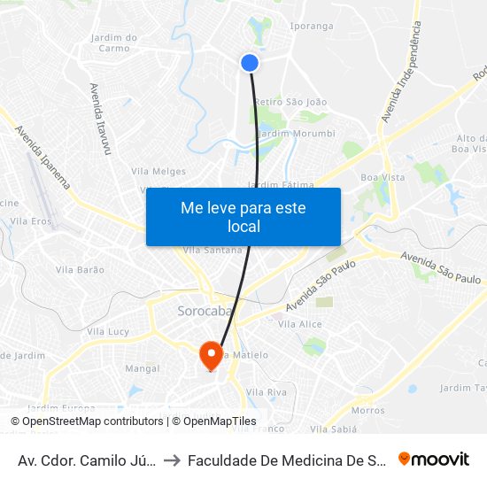 Av. Cdor. Camilo Júlio, Sn to Faculdade De Medicina De Sorocaba map