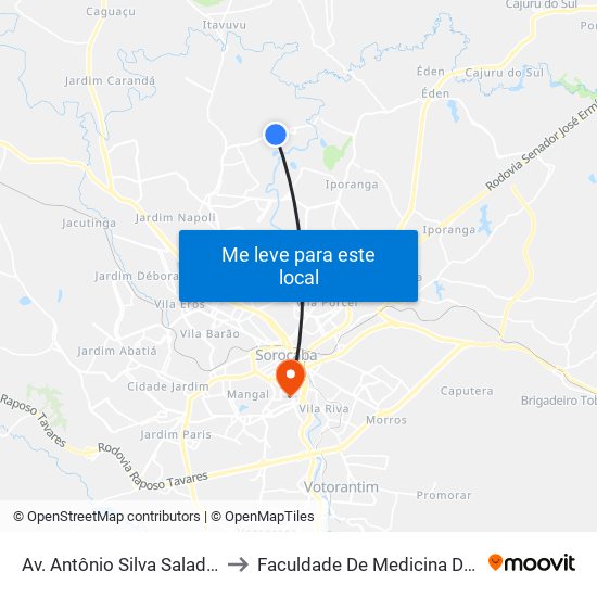 Av. Antônio Silva Saladino, Praça to Faculdade De Medicina De Sorocaba map