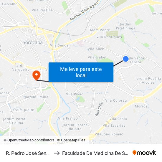 R. Pedro José Senger, Sn to Faculdade De Medicina De Sorocaba map