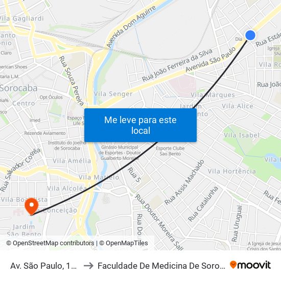 Av. São Paulo, 1445 to Faculdade De Medicina De Sorocaba map