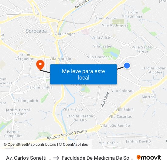 Av. Carlos Sonetti, 372 to Faculdade De Medicina De Sorocaba map