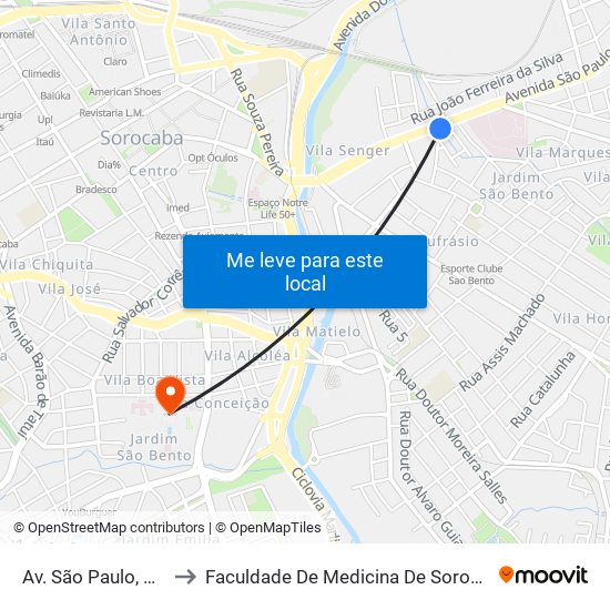 Av. São Paulo, 506 to Faculdade De Medicina De Sorocaba map