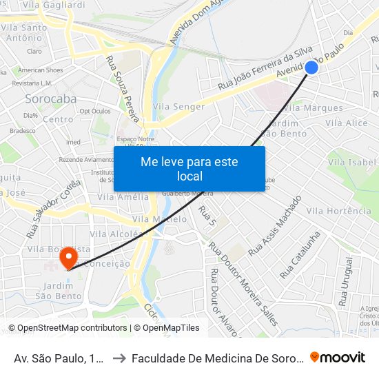 Av. São Paulo, 1030 to Faculdade De Medicina De Sorocaba map