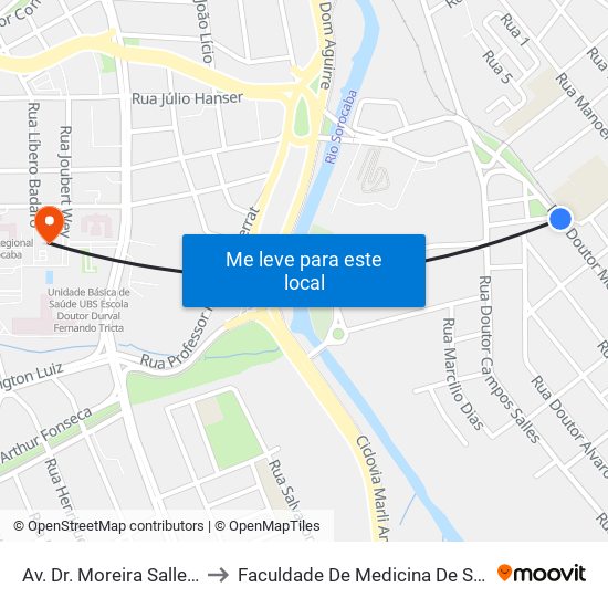 Av. Dr. Moreira Salles, 260 to Faculdade De Medicina De Sorocaba map