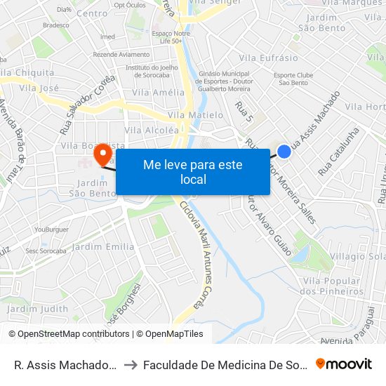 R. Assis Machado, 844 to Faculdade De Medicina De Sorocaba map