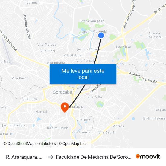 R. Araraquara, 563 to Faculdade De Medicina De Sorocaba map