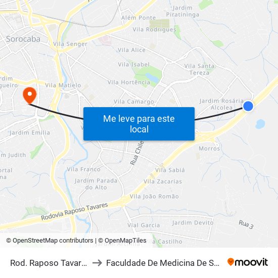 Rod. Raposo Tavares, Sn to Faculdade De Medicina De Sorocaba map