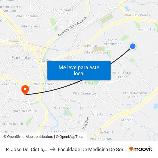 R. Jose Del Cistia, 348 to Faculdade De Medicina De Sorocaba map