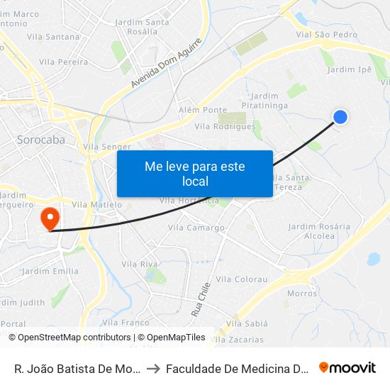 R. João Batista De Moraes, 381 to Faculdade De Medicina De Sorocaba map