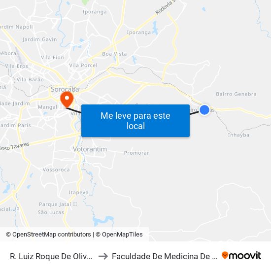 R. Luiz Roque De Oliveira, 360 to Faculdade De Medicina De Sorocaba map