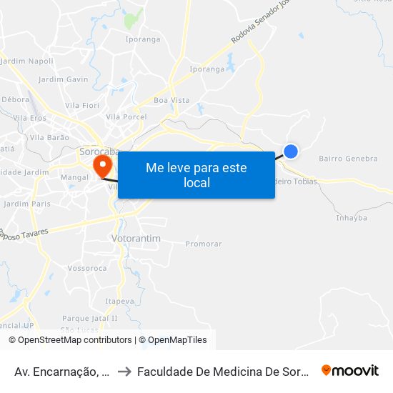 Av. Encarnação, 575 to Faculdade De Medicina De Sorocaba map