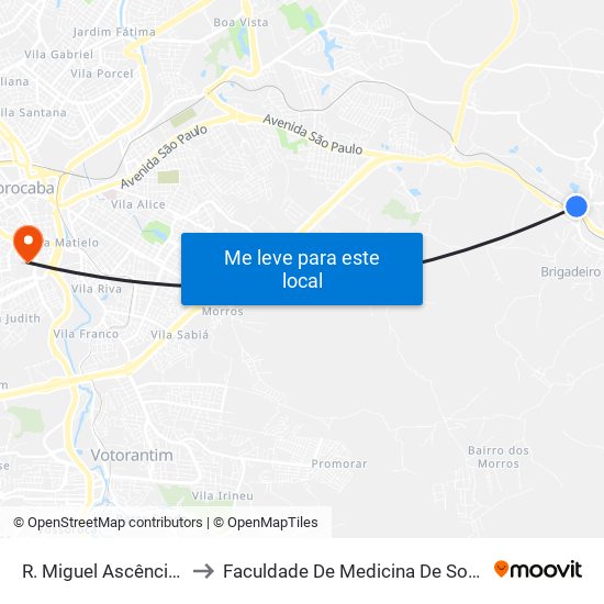 R. Miguel Ascêncio, 52 to Faculdade De Medicina De Sorocaba map