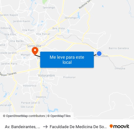 Av. Bandeirantes, 3966 to Faculdade De Medicina De Sorocaba map