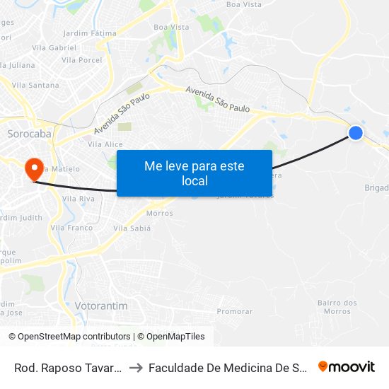 Rod. Raposo Tavares, Sn to Faculdade De Medicina De Sorocaba map