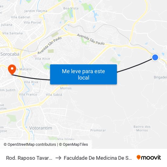 Rod. Raposo Tavares, Sn to Faculdade De Medicina De Sorocaba map