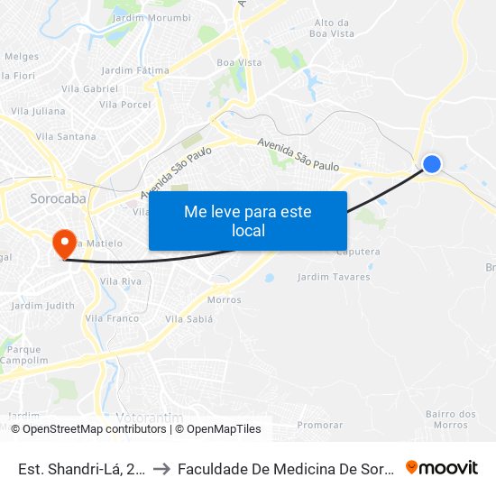 Est. Shandri-Lá, 2015 to Faculdade De Medicina De Sorocaba map