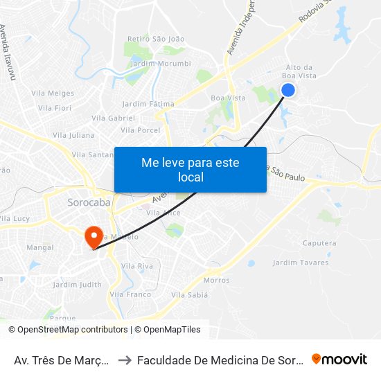 Av. Três De Março, Sn to Faculdade De Medicina De Sorocaba map