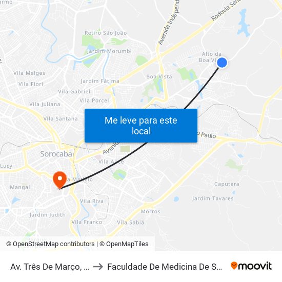 Av. Três De Março, 2670 to Faculdade De Medicina De Sorocaba map