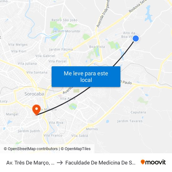 Av. Três De Março, 2470 to Faculdade De Medicina De Sorocaba map