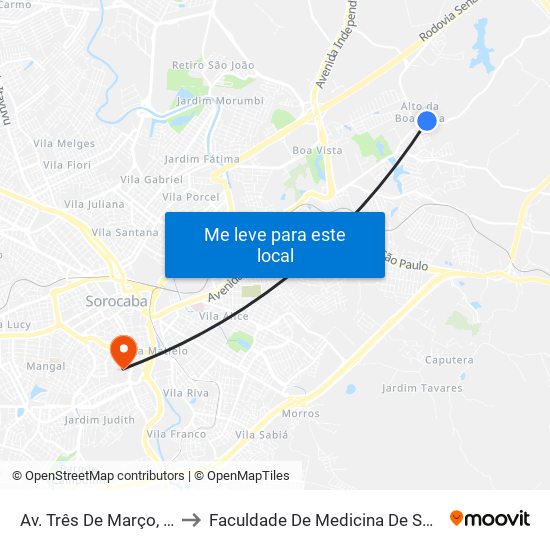 Av. Três De Março, 2465 to Faculdade De Medicina De Sorocaba map