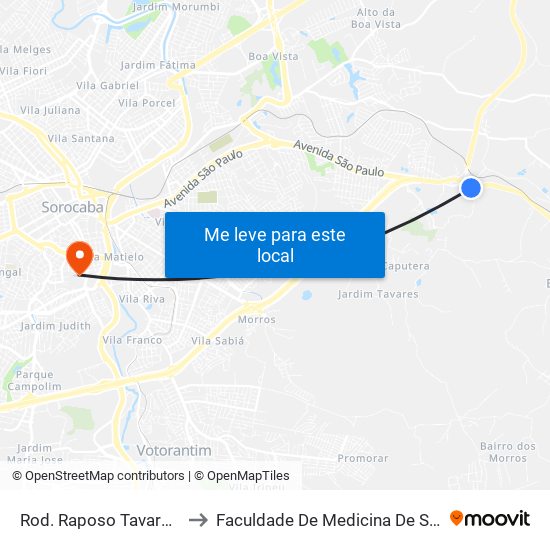 Rod. Raposo Tavares, 750 to Faculdade De Medicina De Sorocaba map