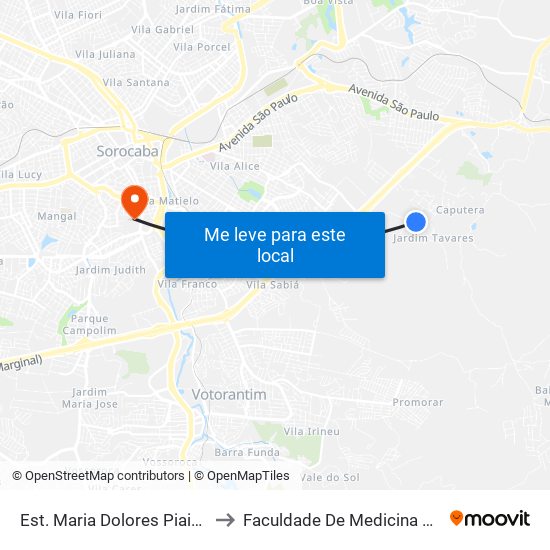 Est. Maria Dolores Piaia Lorato, Sn to Faculdade De Medicina De Sorocaba map