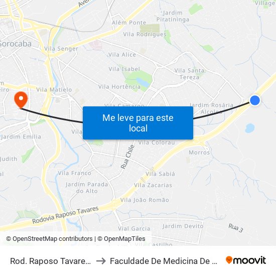 Rod. Raposo Tavares, S/Nº to Faculdade De Medicina De Sorocaba map