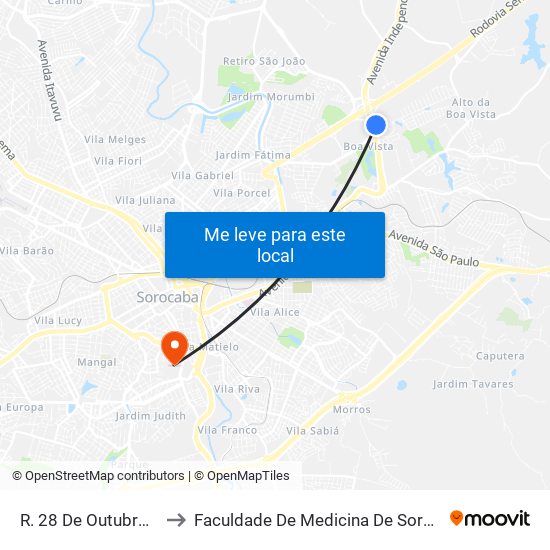 R. 28 De Outubro, Sn to Faculdade De Medicina De Sorocaba map