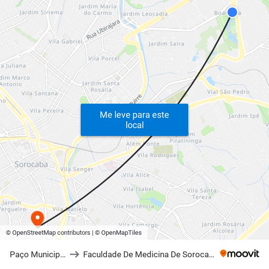 Paço Municipal to Faculdade De Medicina De Sorocaba map