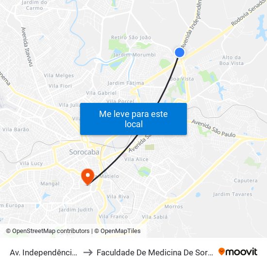 Av. Independência, Sn to Faculdade De Medicina De Sorocaba map