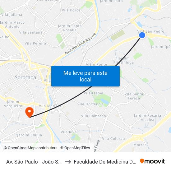 Av. São Paulo - João Salerno , Sn to Faculdade De Medicina De Sorocaba map