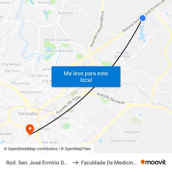 Rod. Sen. José Ermírio De Moraes , Km 5 to Faculdade De Medicina De Sorocaba map