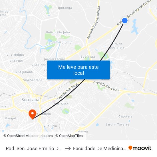 Rod. Sen. José Ermírio De Moraes , 528 to Faculdade De Medicina De Sorocaba map