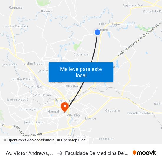 Av. Victor Andrews, Cx. 540 to Faculdade De Medicina De Sorocaba map