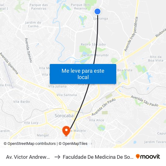 Av. Victor Andrews, 455 to Faculdade De Medicina De Sorocaba map