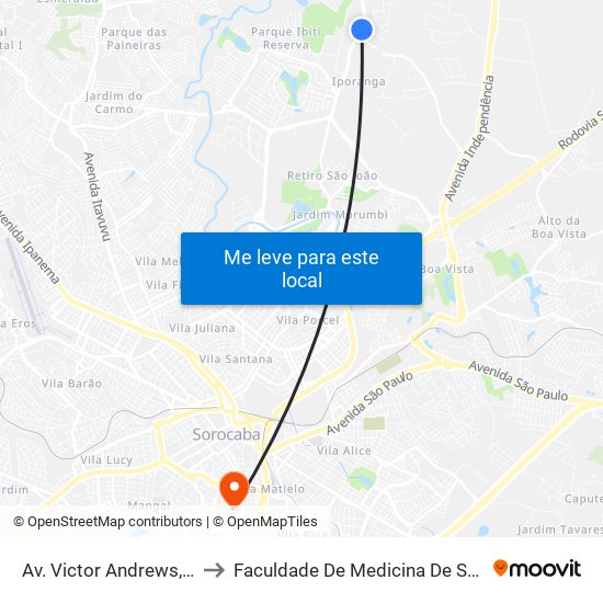 Av. Victor Andrews, 1300 to Faculdade De Medicina De Sorocaba map