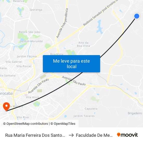 Rua Maria Ferreira Dos Santos Camargo, Defronte O Nº60 to Faculdade De Medicina De Sorocaba map