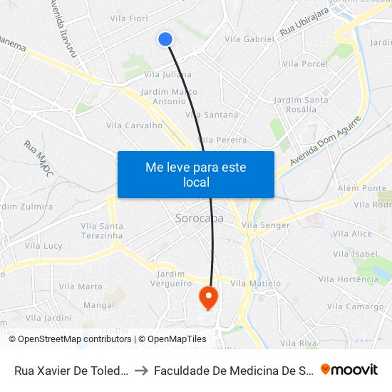 Rua  Xavier De Toledo, 328 to Faculdade De Medicina De Sorocaba map